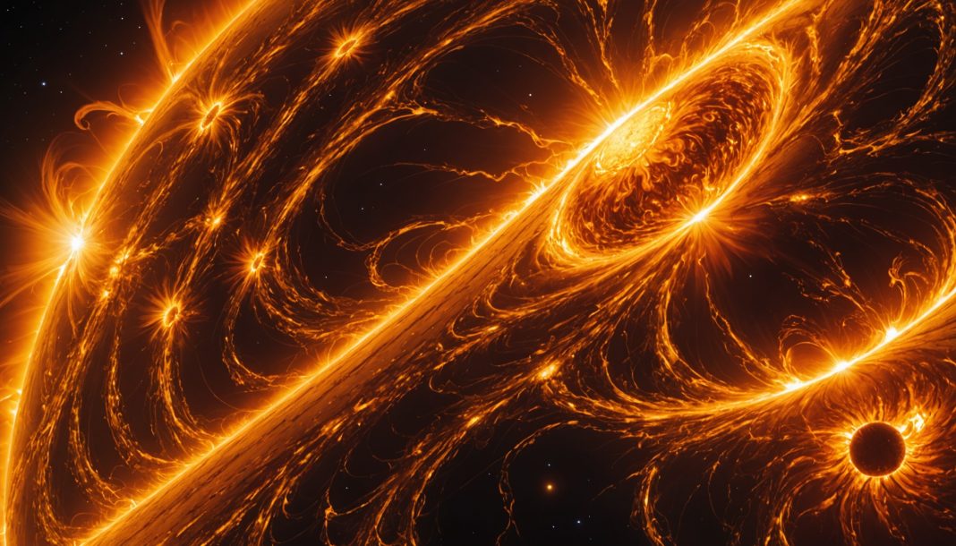 Surface du Soleil montrant des motifs tourbillonnants de plasma