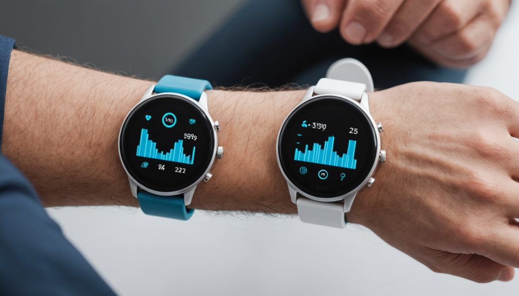 Smartwatch affichant des graphiques de suivi de santé métabolique au poignet