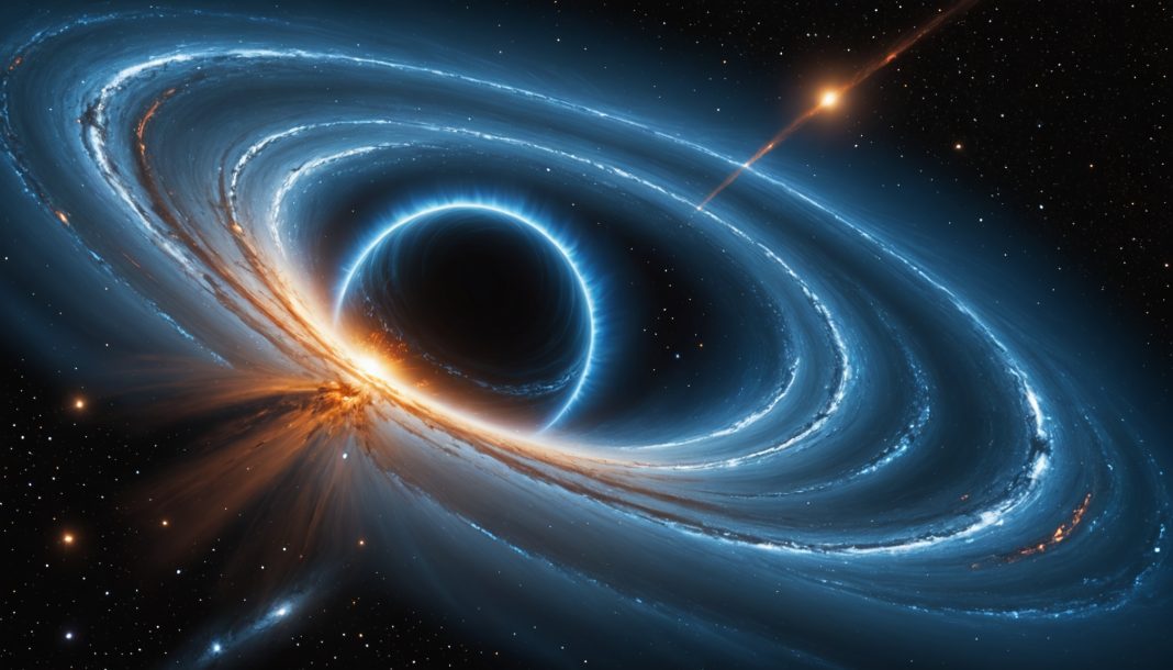 Illustration d'une étoile hypervéloce en orbite rapprochée autour d'un trou noir supermassif dans l'espace