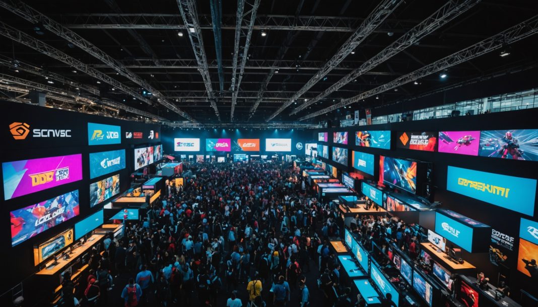 Foule de visiteurs dans un hall d'exposition du salon Gamescom 2026 dédié au jeu vidéo
