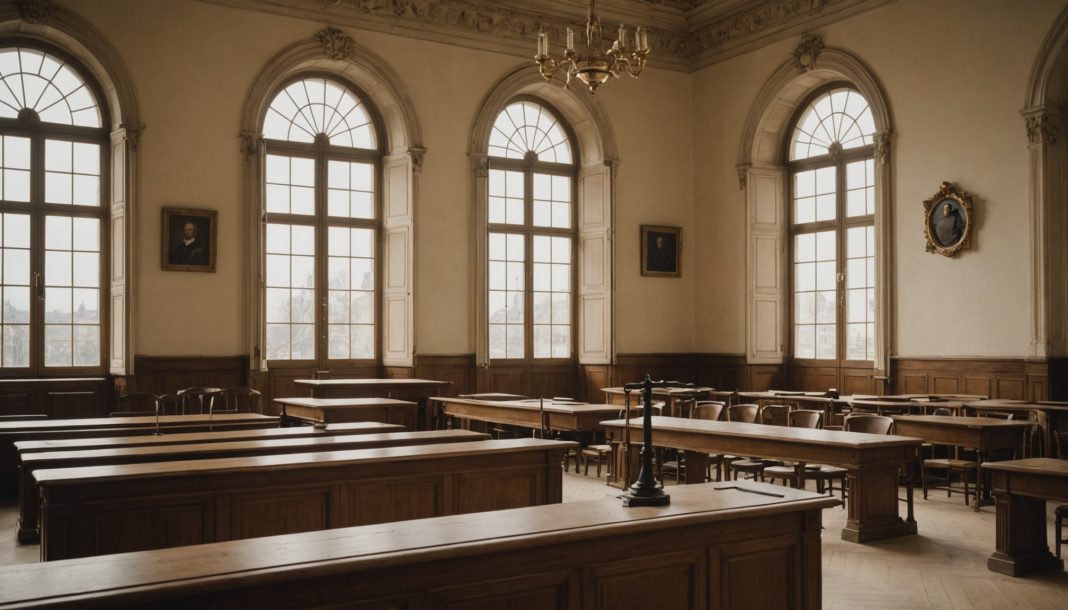 Tribunal français avec balance de la justice, lumière naturelle