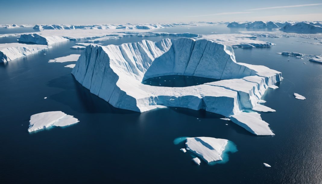 Illustration d'un iceberg géant se détachant d'un glacier au Groenland dans l'Arctique