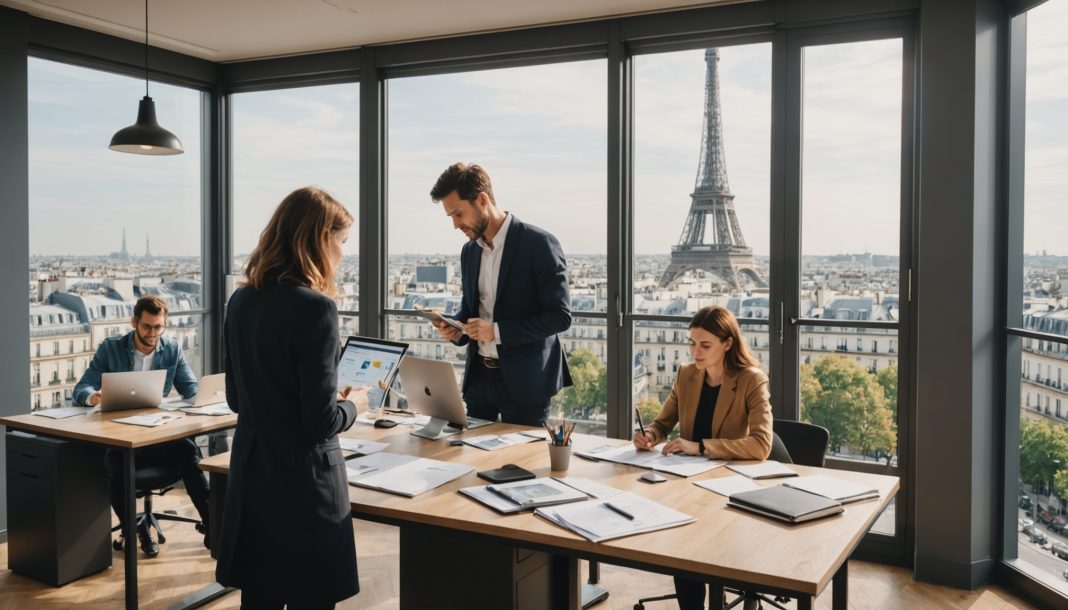 Candidats consultant des offres de mission d'intérim dans une agence à Paris