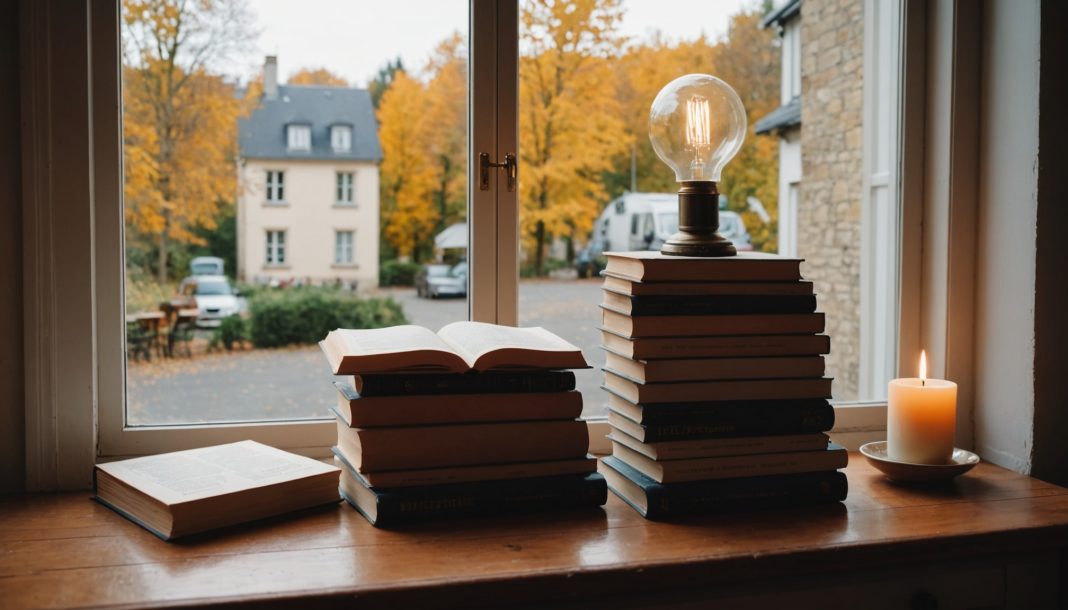 Pile de romans de la rentrée littéraire posée sur une table en bois