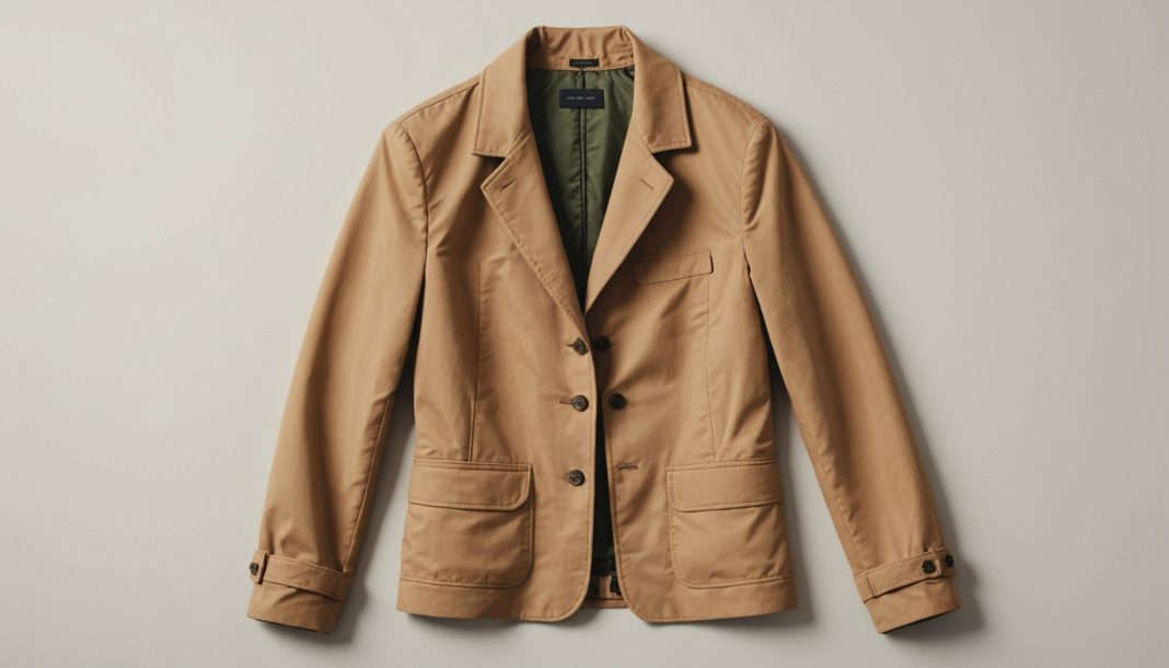 Veste femme posée sur un fond clair, illustration éditoriale