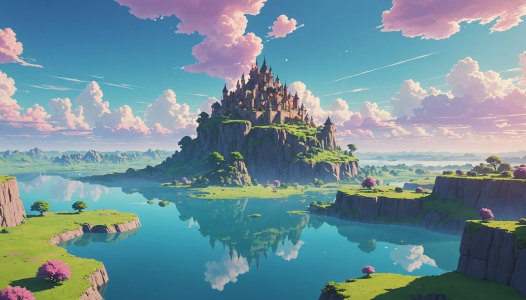 Paysage fantastique et onirique évoquant l'univers de l'anime français Dreamland